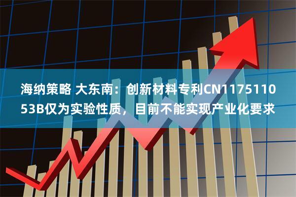 海纳策略 大东南：创新材料专利CN117511053B仅为实验性质，目前不能实现产业化要求