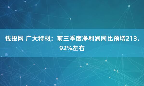 钱投网 广大特材：前三季度净利润同比预增213.92%左右